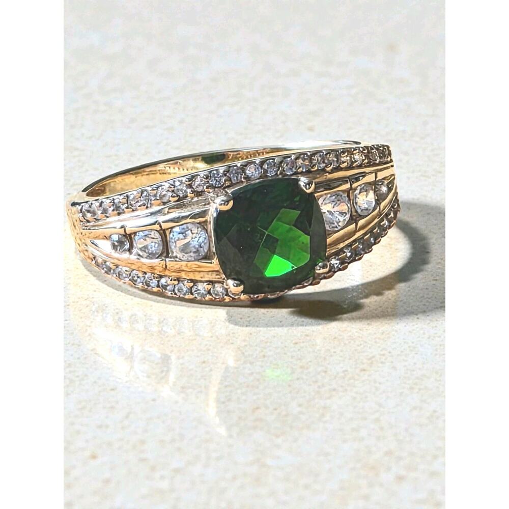 10k Yellow Gold Ring 1.42ct Square Cushion Chrome Diopside W/.57 Zircon Size 8